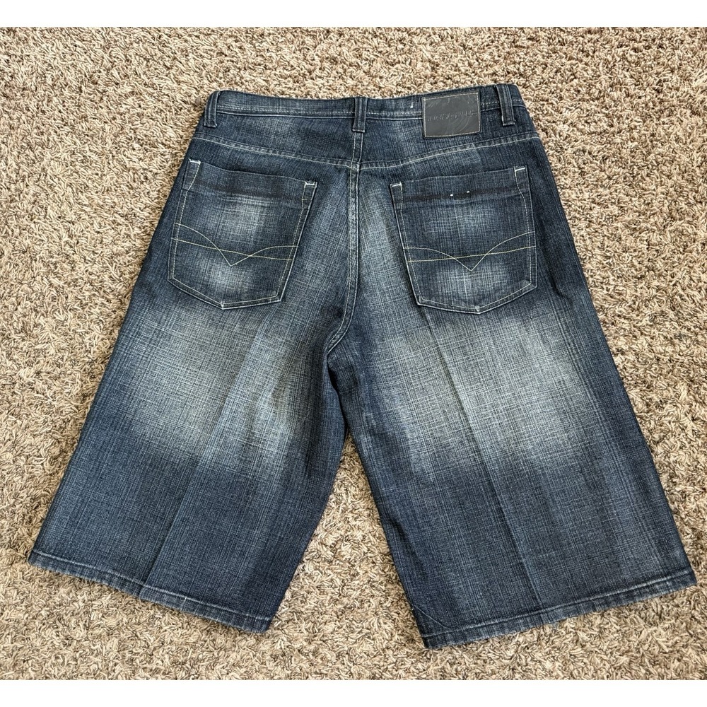 Y2K Royal Blue Jeans Shorts Dark Wash Skater Fadded Baggy Blue Size 36x14.5